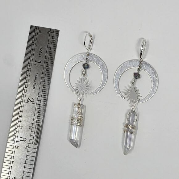 Celestial Nights Silver Moon & Star Earrings - Picture 3 of 4